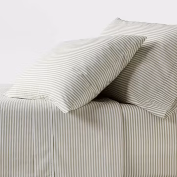 Queen 250 Thread Count Organic Percale Sheet Set Sage Green Stripe -