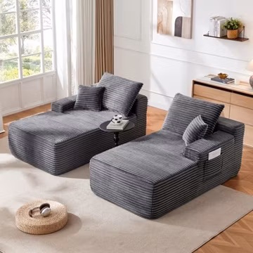 76" L-Shape Sectional Sofa with Double Chaise, Plush Fabric, Grey