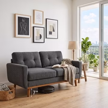 2-Seater Sofa Couch Small Space Loveseat Deep Seat Sofa with Solid Wood legs
