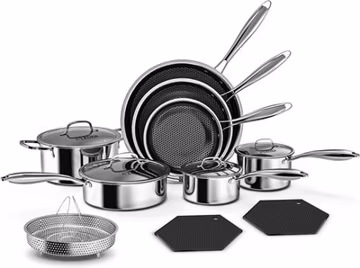 14-Piece Nonstick Hybrid Hex Cookware Set - Induction & Oven Safe, PFOA Free