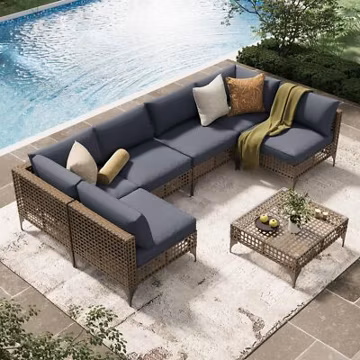 7-Piece Patio Outdoor Furniture Set, Boho Outdoor Sectional Furniture Sofa Set