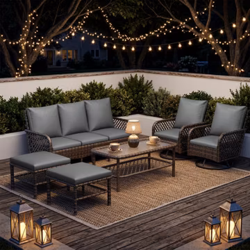 7-Piece Outdoor Sectional Sofa Set with Swivel Rocker Chairs, Ottoman & Table