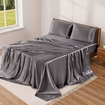 Satin Bed Sheet Set 4 Piece Silky Soft Deep Pocket Cooling Sheets Wrinkle-Free