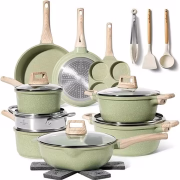 Set of 12 Beige Pot Pan Set Nonstick Kitchen Cookware Set with Detachable Handle