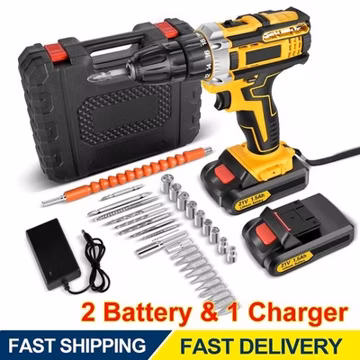 Cordless Brushless Impact Driver Hammer Drill Combo Kit with 2 Battery & Charger