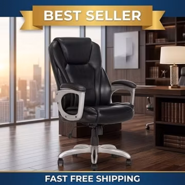 Serta Heavy-Duty Executive Leather Commercial Office Chair Memory Foam Wheels
