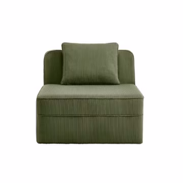 Green Armless Sofa with Pillow Corduroy Fabric Modern Couch
