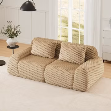 82" Modular Sectional Sofa, Flannelette Fabric, Light Camel, 2-Seater