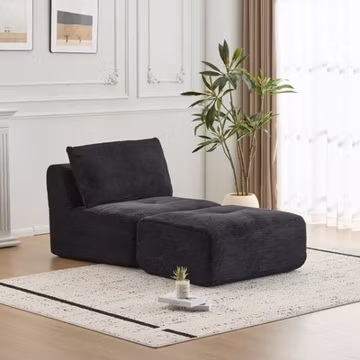 Modern Memory Foam Compressed Sofa, Single Chaise Longue, Corduroy, Black
