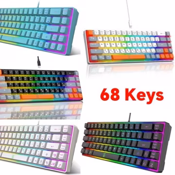 Snpurdiri 60% Gaming Keyboard Membrane RGB Backlit 68 Key Ergonomic Mini Compact