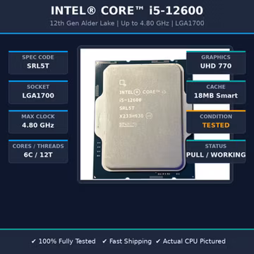 Intel Core i5-12600 3.30GHz Up to 4.80GHz SRL5T LGA1700 12th Gen CPU Processor
