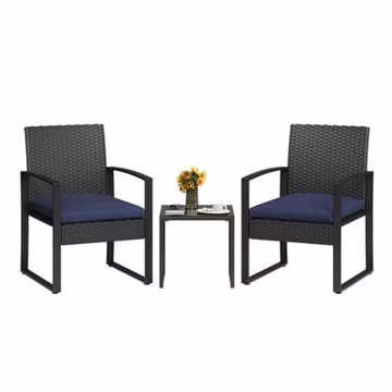 3Piece Outdoor Bistro Set Wicker Patio Cushion Chairs Coffee Table Furniture Set