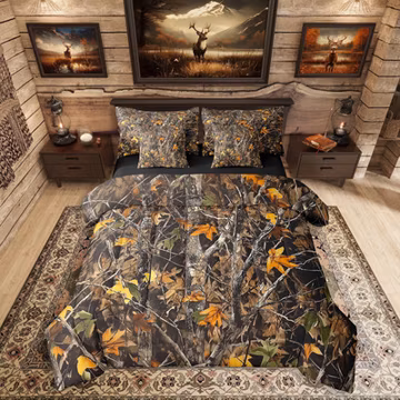 Rustic Camo King Bedding Set - 7 Piece Woodland Comforter & Sheets