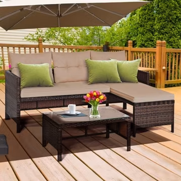 3PC Rattan Furniture Set Outdoor Patio Couch Sofa Wicker Set