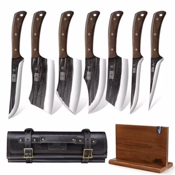 HOSHANHO 9PCS Hand Forged Butcher Set with Storage & Magnetic Knife Block Holder