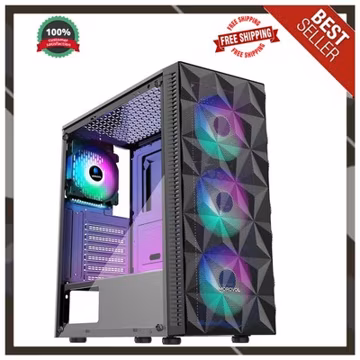 MOROVOL ATX Mid Tower Gaming PC Case 4 RGB Fans Mesh Front Tempered Glass 621