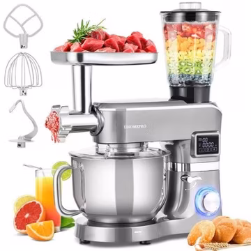 Stand Mixer 6Speed 6.5Qt 9-in-1 w/ Fermentation Timer Meat Grinder Juicer Slicer