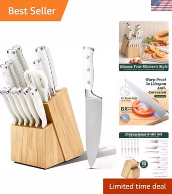 Knife Set, 15 Piece Chef High Carbon Stainless Steel Kitchen Knife Block Set...