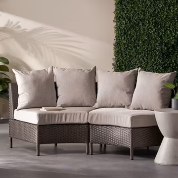 Brown Faux Rattan Single Sofa Chair, 38"W x 26"D x 26"H