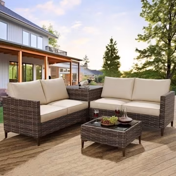 4-Pc PE Rattan Patio Sofa Set Outdoor Sectional Wicker Furniture Cushions Deck