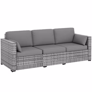 Three-Seater Outdoor Wicker Patio Furniture, Gray