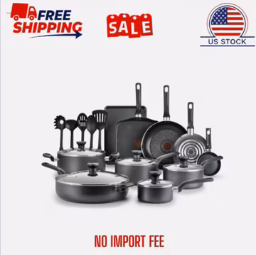 T-fal Easy Care, 20 Piece Non-Stick Pots and Pans Cookware Set, Grey