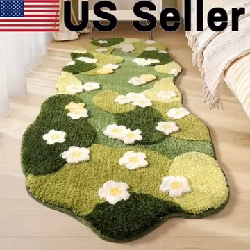 Moss Rug Fluffy Plush Bedroom Bedside Area Rug Green Forest Irregular Floor Mat