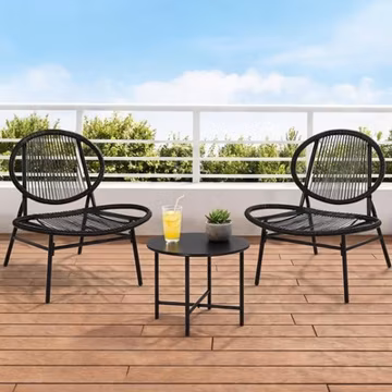 3 Piece Patio Bistro Set,Outdoor Acapulco Chairs w/Coffee Table Patio Furniture