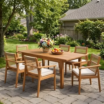 7-Piece Acacia Wood Outdoor Dining Set with Cushions, Seats 6
