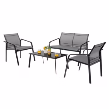 4PCS Patio Outdoor Furniture Set Loveseat w/Heavy-Duty Steel Frame &Coffee Table