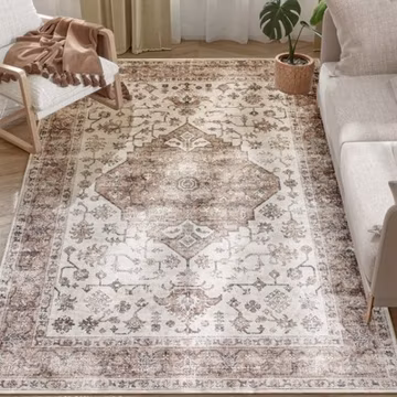 5x7 Area Rug, Vintage Machine Washable Rug for Living Room, Tan