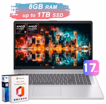 HP Laptop Computer HD+ 17.3" Office 4-Core Ryzen 3 7320U 8GB RAM & Up to 1TB SSD