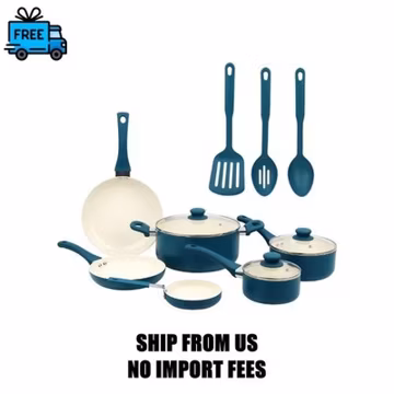 Mainstays 12 Piece Ceramic Nonstick Aluminum Pots and Pans Cookware Set, Blue