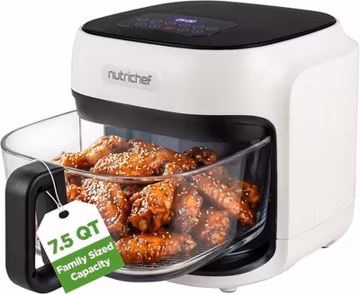 Elegant 7.5 Quart Air Fryer - 6 Preset Modes & Glass Fry Bowl for Healthy Meals