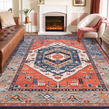 Washable Rugs 8x10 Area Rugs, Large Non-Slip Boho Living Room Rust Rug