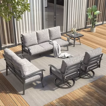 5 Piece Outdoor Patio Furniture Set with Swivel Rocking Chairs Sofa Table