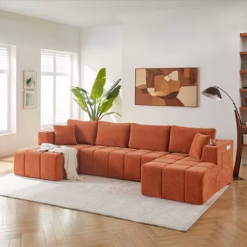 132" U-Shaped Boneless Sofa Chenille Sectional Sofa Modern Upholstered Couch