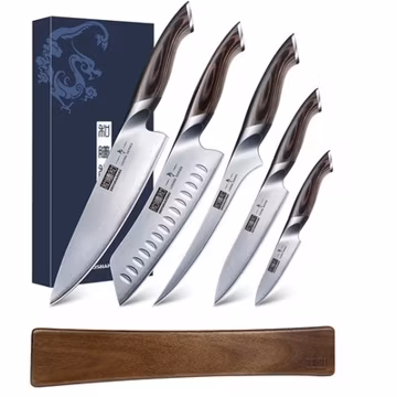 HOSHANHO 6-Piece Japanese Steel Knife Set with Wall Mounted Magnetic Strip