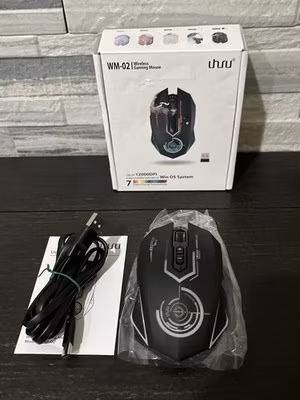 Black Wireless Gaming Mouse 12000 DPI USB-C Rechargeable RGB PC Mac UHURU