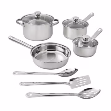 Mainstays 10-Piece Stainless Steel Cookware Set Pots & Pans Kitchen Set