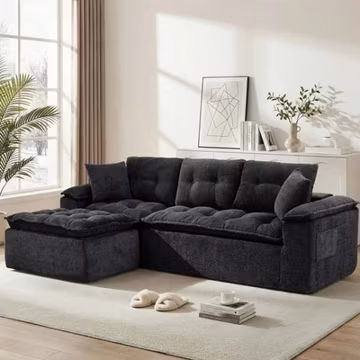 Korser 110" Cloud Boneless L Shaped Modular Sofa with Ottoman & Layered Cushion
