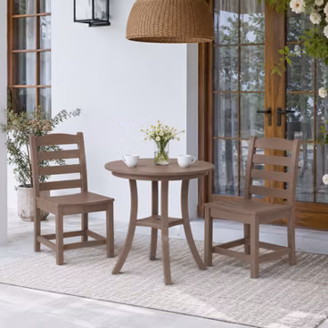 Brown HDPE 3-Piece Outdoor Bistro Set, 30" Round Table & 2 Chairs