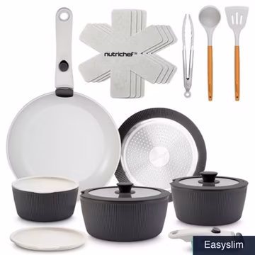 18-Piece Ceramic Cookware Set with Detachable Handles, Non Stick Pots