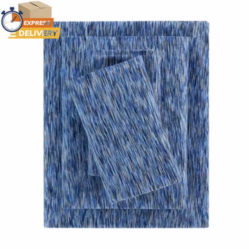 100% Cotton Extra Soft Jersey Bed Sheet Set, Queen, Blue Crackle, 4 Pieces