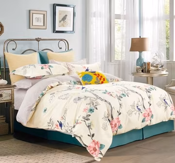 OPEN BOX ITEM: Oriental Floral Cotton Bed Set:3pc Duvet Cover Set (No Comforter)