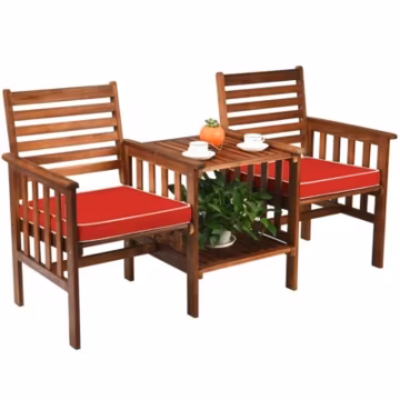 3PCS Outdoor Patio Furniture Set Garden Table Chair Set Loveseat w/Umbrella Hole