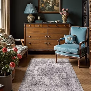 3 x 5 Vintage Floral Distressed Area Rug Washable Non-Slip Indoor Grey