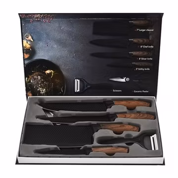 Kitchen Knife Set 6 Piece Stainless Steel Non Stick Black Blade Chef Knives New