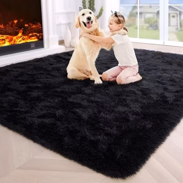 Black Area Rugs Bedroom Living Room,4x6 Fluffy Thick Shag Throw Floor