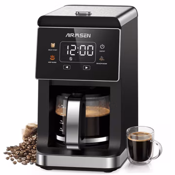 AIRMSEN 2 in 1 Drip Coffee Maker with Built-In Grinder, 3 Grind Settings,
